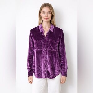 Pilcro Velvet Button Down Shirt Plum XS